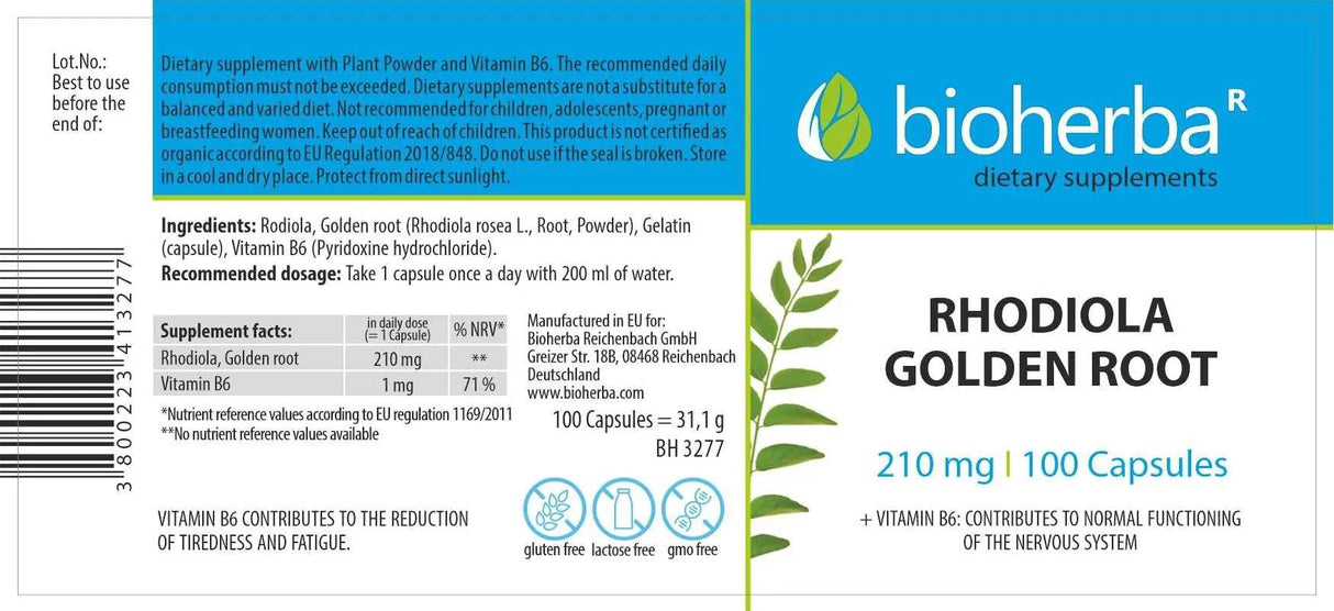 Rhodiola auksinė šaknis 210 mg - 100 kapsulių