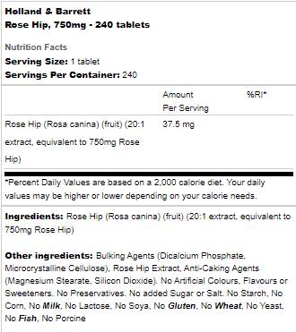 Rose Hip 750 mg - 240 Tablets