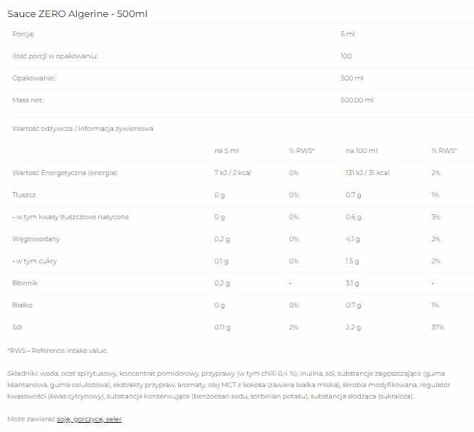 Sauce Zero - Algerine - 500 ml