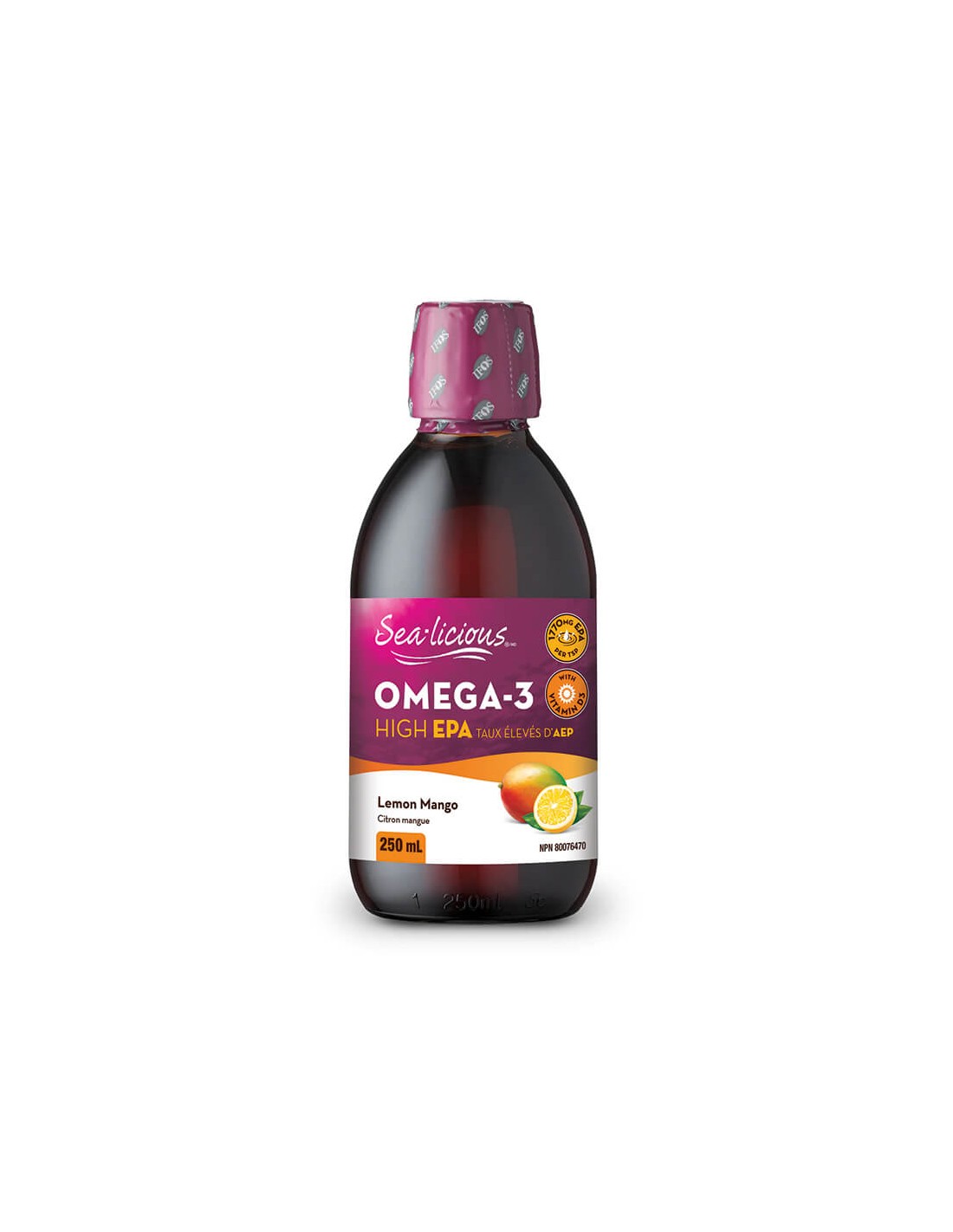 Sea-likious® Omega-3 Héich EPA + Vitamin D3 / Omega-3 (Héich EPA) + Vitamin D3, 250 ml natierlech Faktore