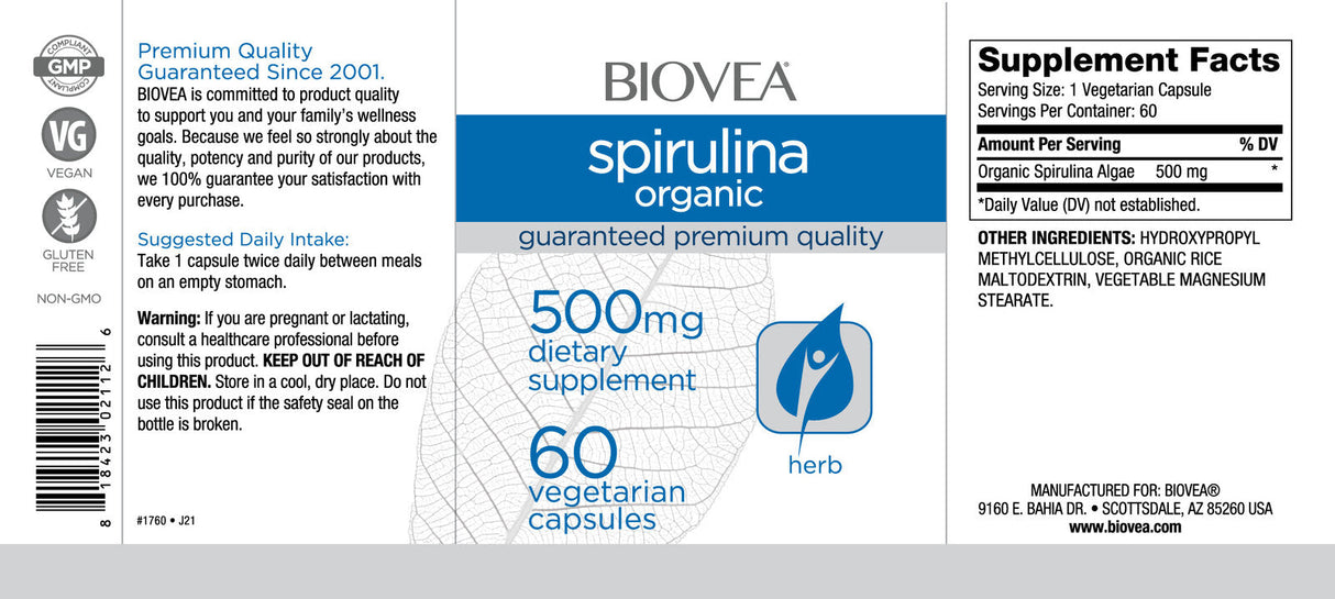Spirulina organesch 500 mg / 60 Fallen