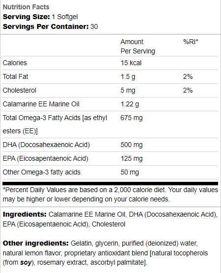 Super DHA 500 | From Food-Grade Calamari 30 Gel capsules
