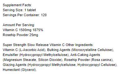 Super Strength Langzame vrijgave Vitamine C 1500 mg - 120 tabletten