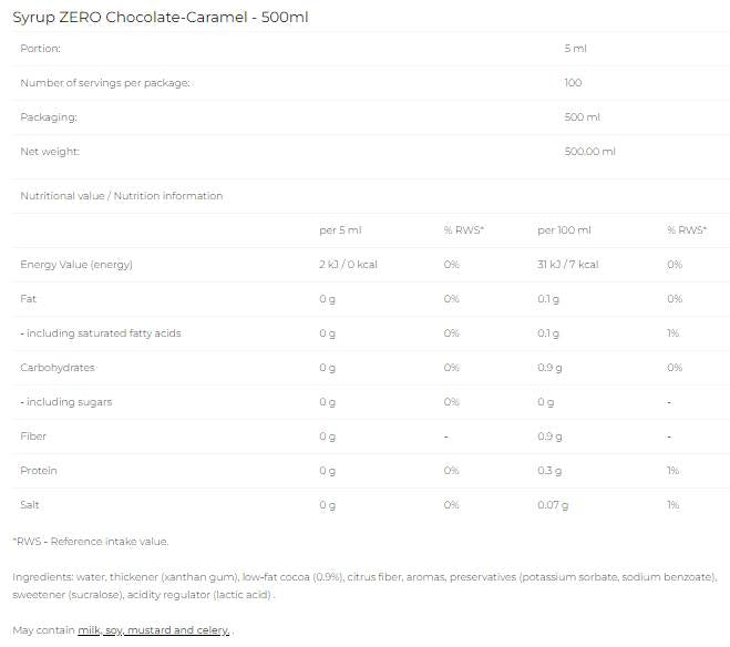 Sirup Zero - čokoládový karamel - 500 ml