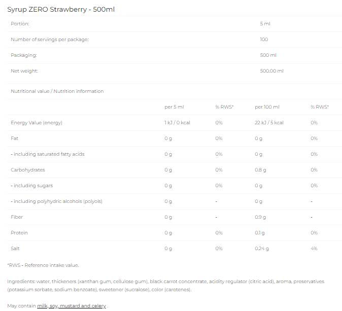 Syrup Zero - Strawberry - 500 ml
