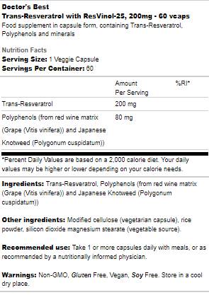 Trans-Resveratrol 200 mg | with ResVinol-25 - 60 capsules