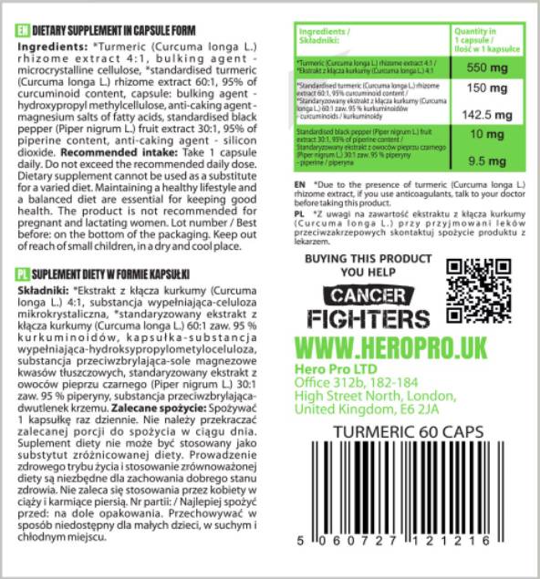 Turmeric Curcumin 550 mg | with Black Pepper - 60 capsules