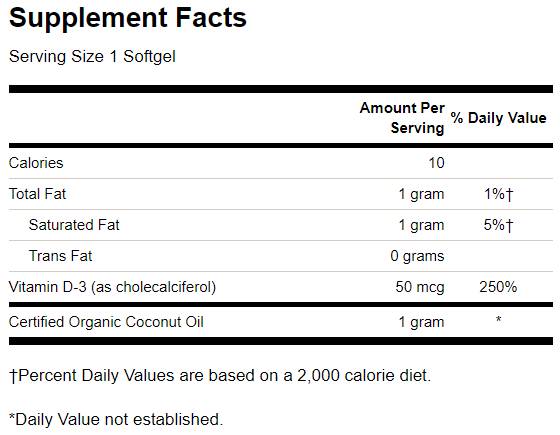 Ultra Vitamin D-3 With Coconut Oil 2000 UI 60 Gel capsules