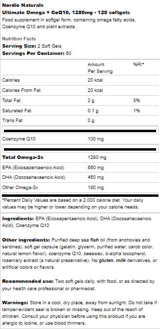 Ultimate Omega 1280 mg + CoQ10 - 60 Gel capsules