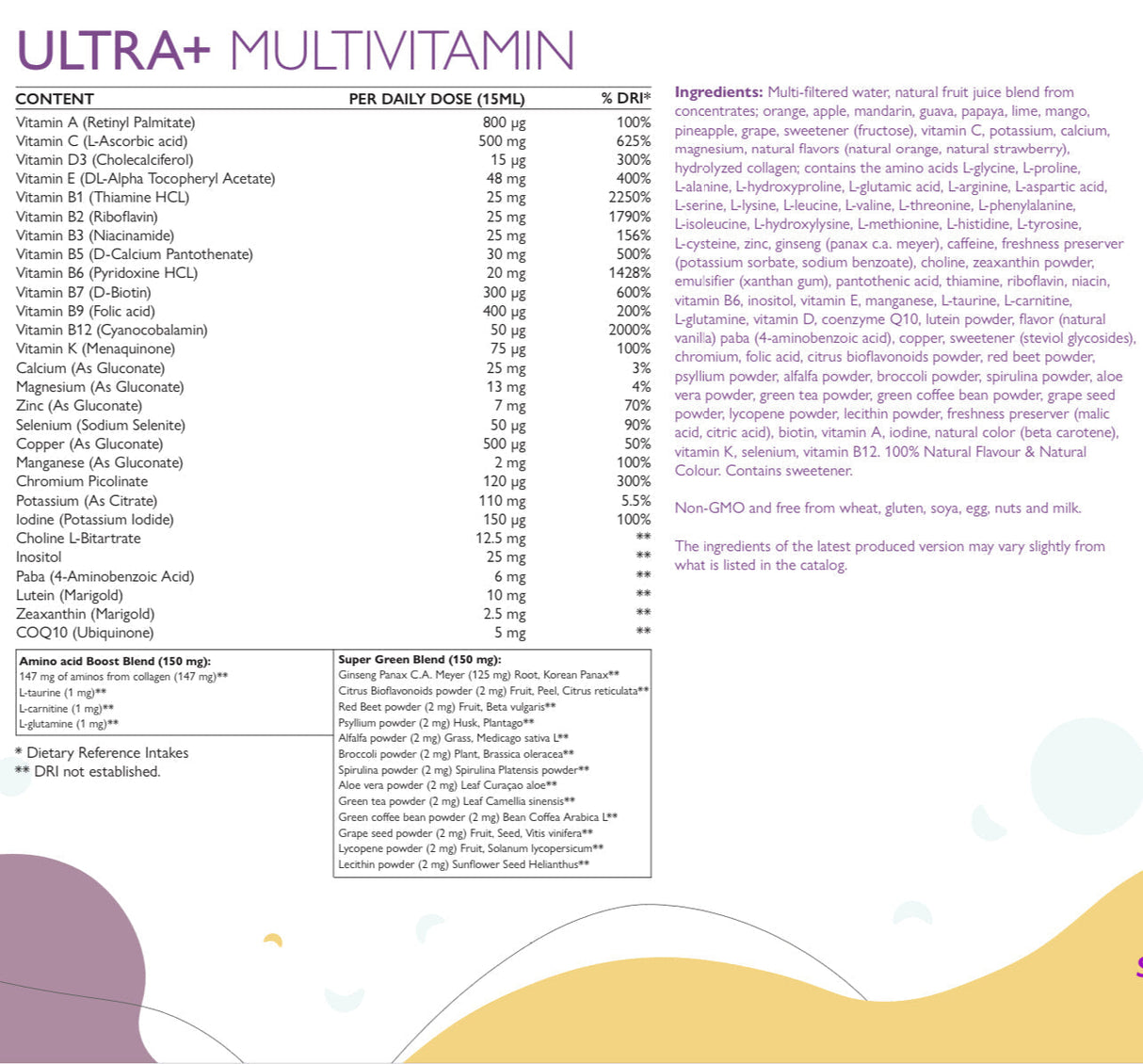 Ultra + - vitaminai + mineralai + žalias mišinys + kolagenas /500 ml /