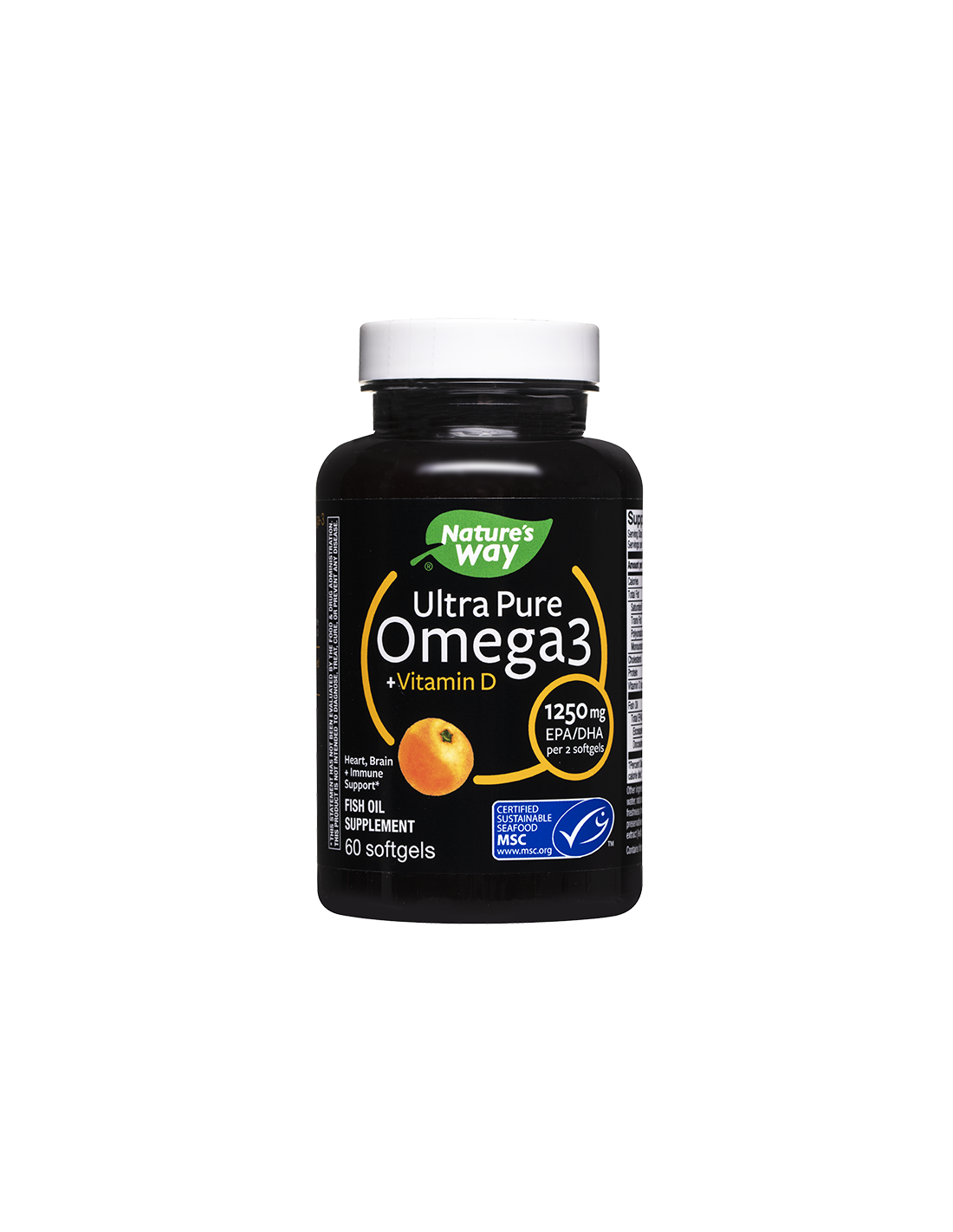 Ultra Pure Omega-3 + Vitamin D3- Ultra Pure Omega-3 1250 mg + Vitamin D3 1000 IU, 60 softgel capsules Nature's Way