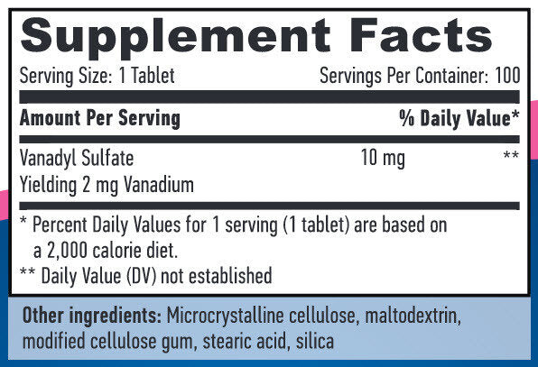 Vanadil sulfate 10mg / 100 Tabs.