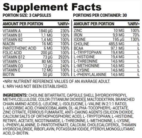 Soporte de vitaminas veganas | Multivitaminas y minerales para veganos 90 cápsulas