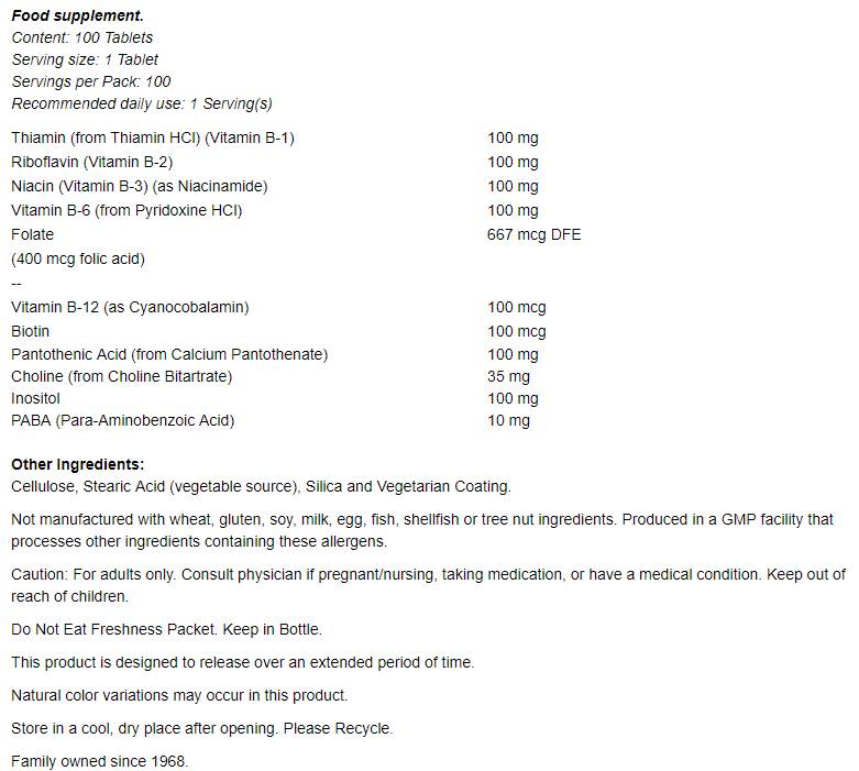 Vitaminas B-100 nuolatinis išsiskyrimas/100TAB