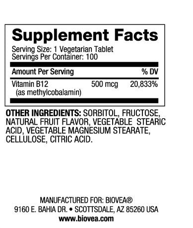 Vitamine B12 500 Methylzobalamine Fast Disolve / 100 Tabs