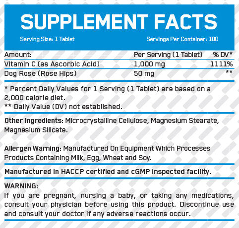 Vitamina C 1,000mg con rosas caderas/100 pestañas.