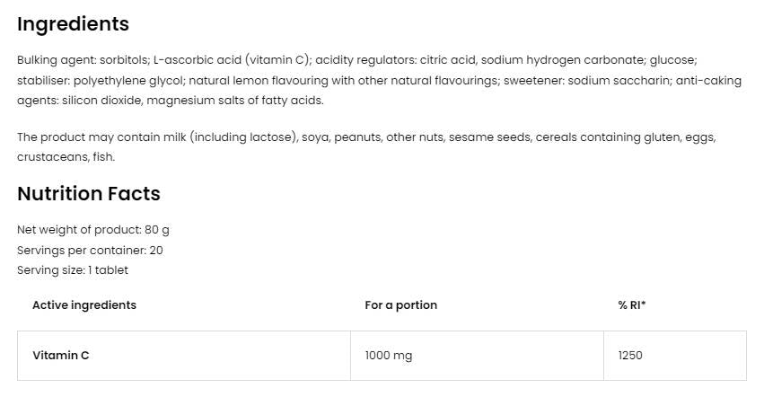 Witamina C 1000 mg / musujące 20 rozpuszczalnych tabletek