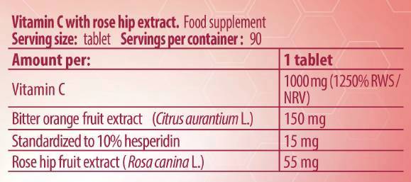 Vitamin C 1000 / s růžovými boky a hořkou oranžovou - 90 tablety