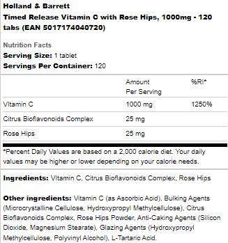 Vitamin C Timed Release 1000 mg | With Rose Hips - 120 Tablets