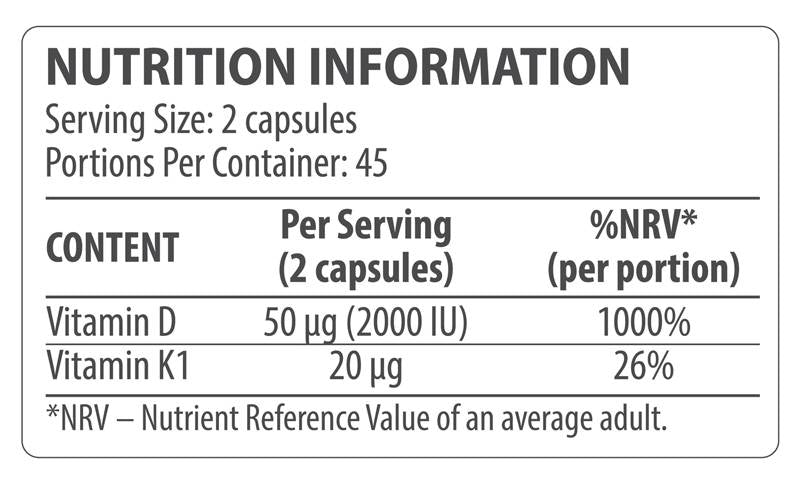 Vitamin D3 + K1 90 capsules