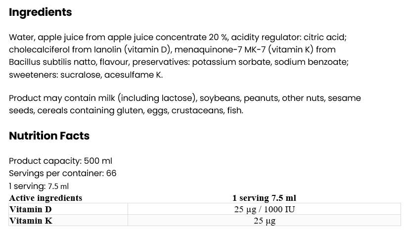 Vitamina D3 + K2 Líquido 500 ml