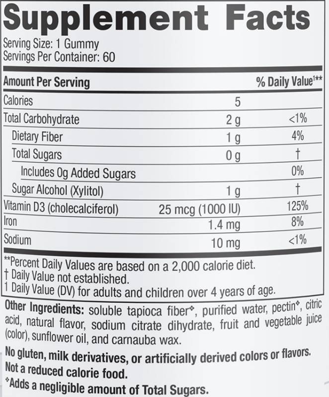 Vitaminas D3 nulis cukraus 1000 TV - 60 guminių