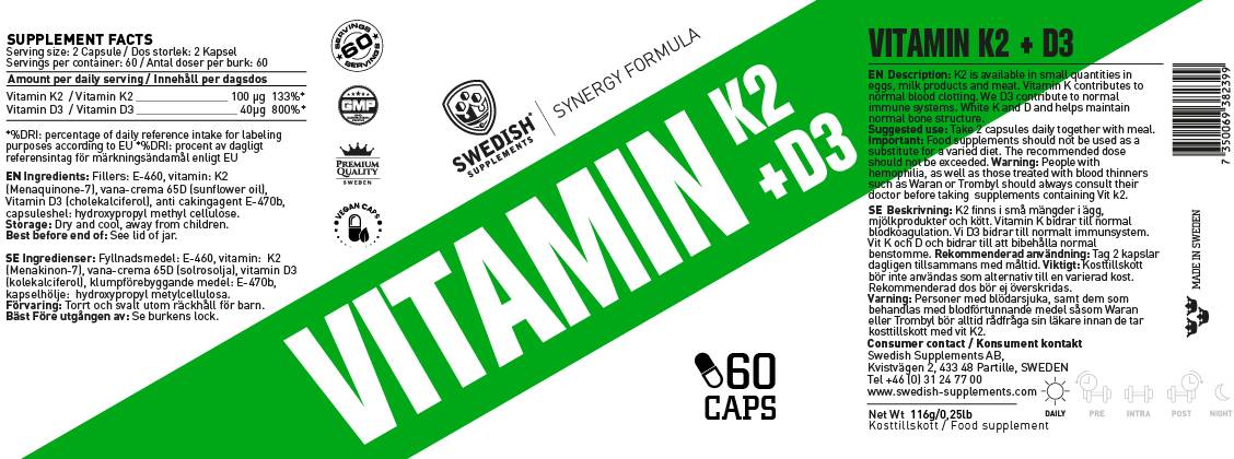 Vitamina K2 + D3 60 Cápsulas