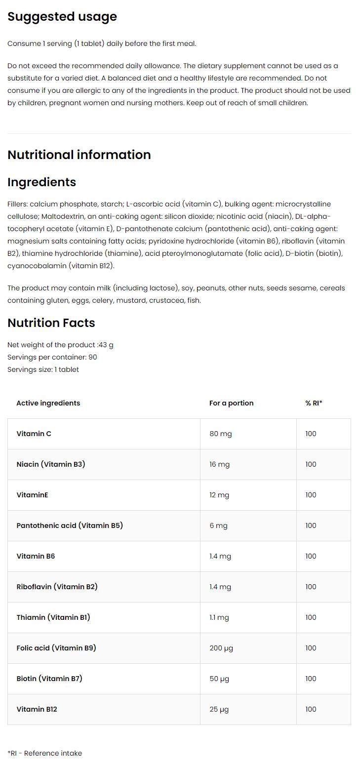 Vitamin B Complex + C & E - 90 Tablets
