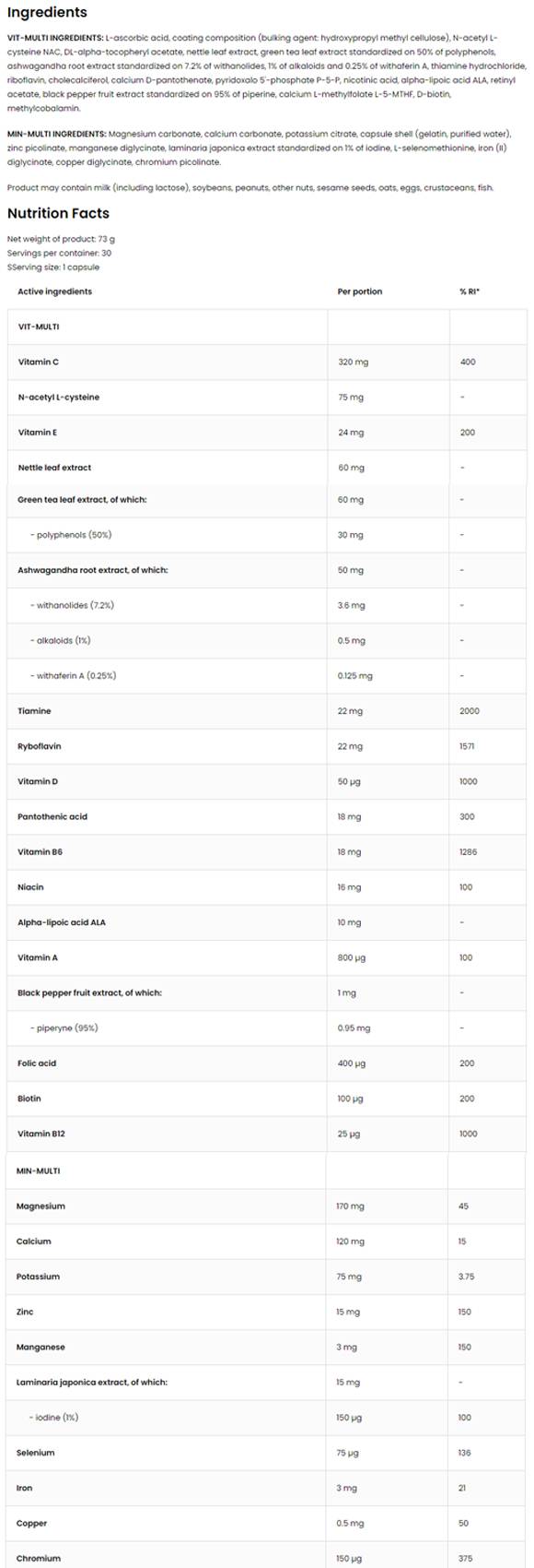 VitandMin Sport / Vit-Multi and Min-Multi Formula 2 x 30 capsules