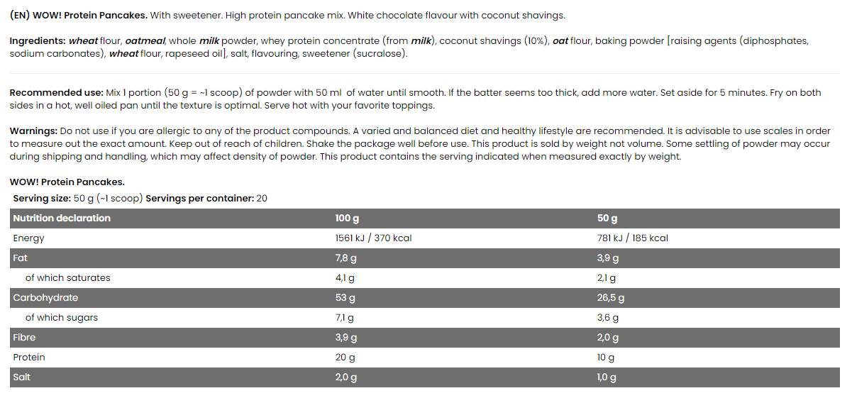 WOW! Protein Pancakes | 20% Protein - No Sugar Added - 1000 grams