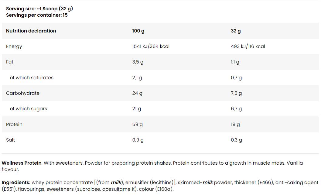 Wellness Protein | with 100% Whey Protein Concentrate - 480 grams