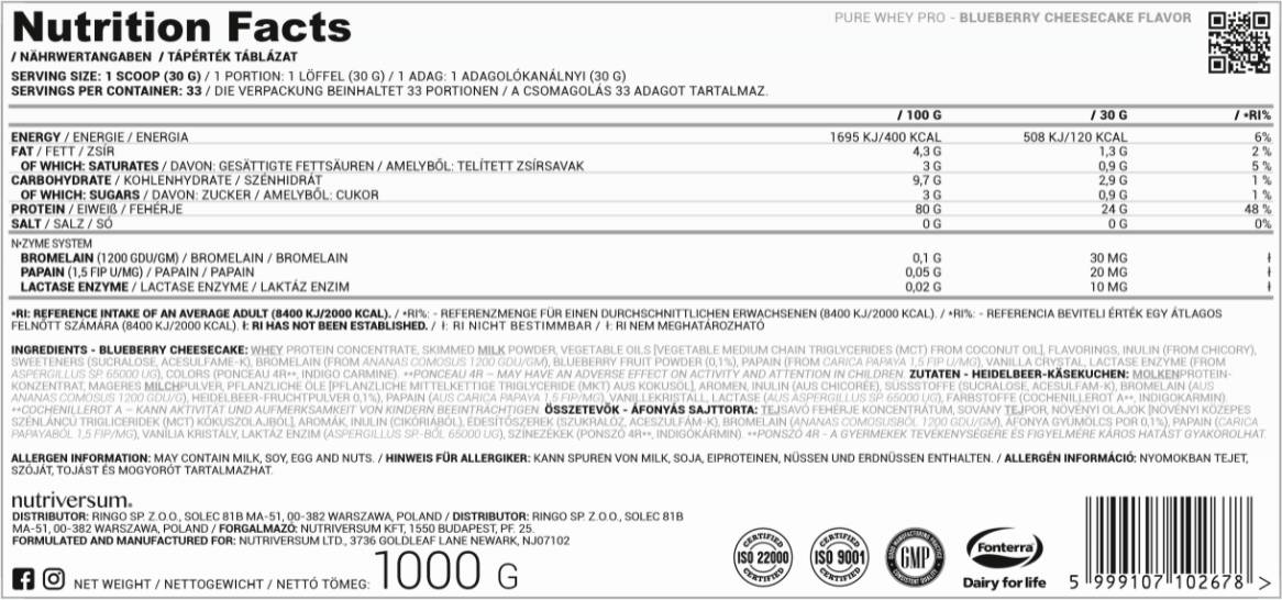 Išrūgų pro gryną | Su N -Zyme sistema - 1000 gramų