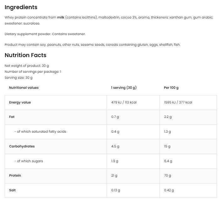 Whey Protein | 100% Whey Protein Concentrate 30 grams