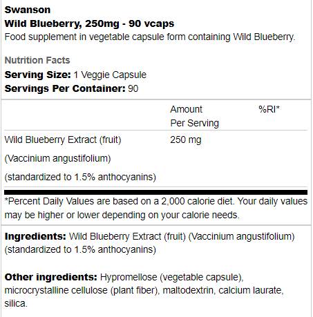 Wild Blueberry 250 mg 90 capsules