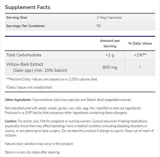 Willow Bark Extract 400 mg - 100 capsules