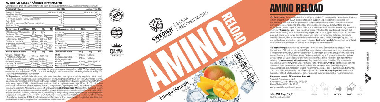 Amino Reload | BCEAA Recover Matrix - 1000 grams - Nutra Best Europe