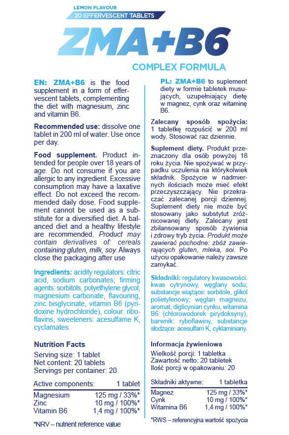 ZMA + B6 | Fórmula de complejo efervescente: 20 tabletas solubles