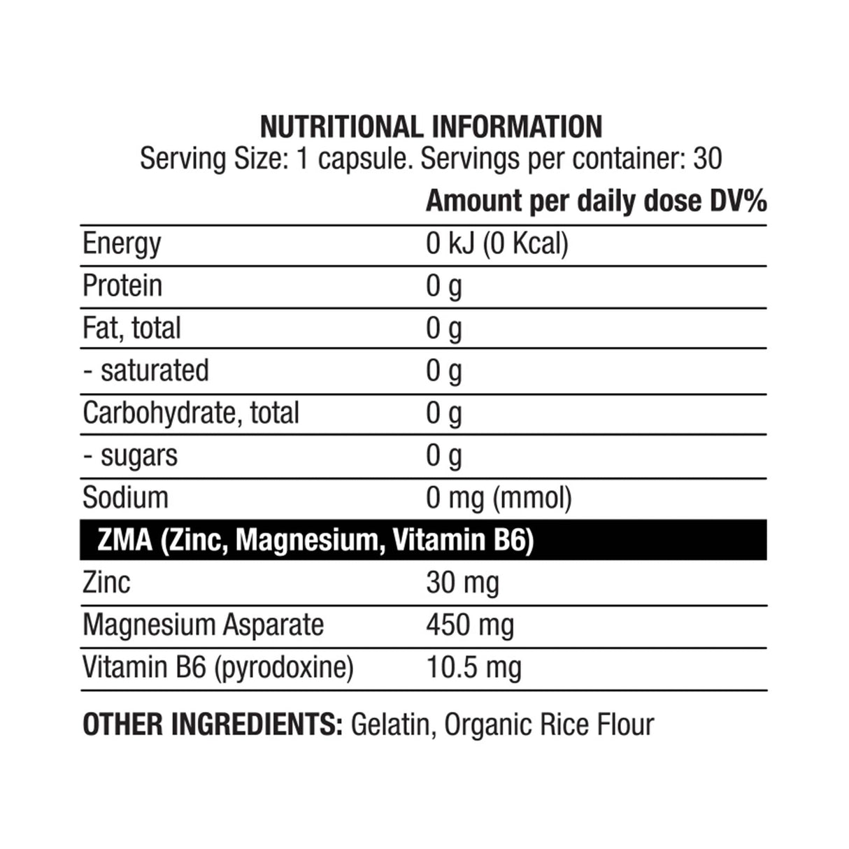 ZMA | Zinc, Magnesium and B6 - 30 capsules