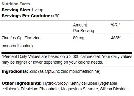 Zinc 50 mg | as OptiZinc - 60 capsules