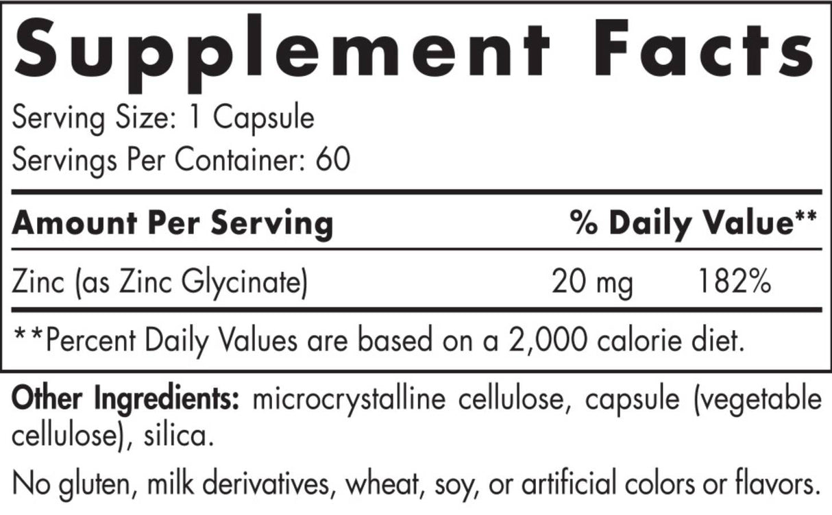 Zinc Glycinate 20 mg 60 capsules