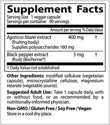 BEST Agaricus Blazei with BioPerine - 90 capsules