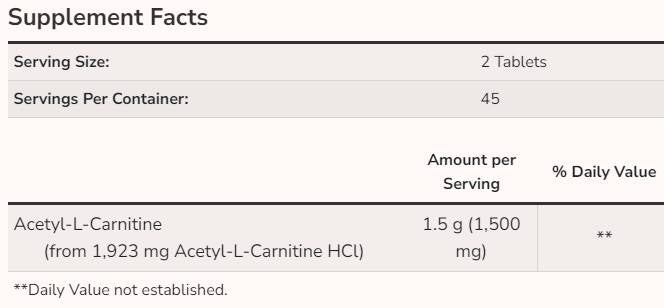 Acetyl L-Carnitine 750 mg - 90 Tablets
