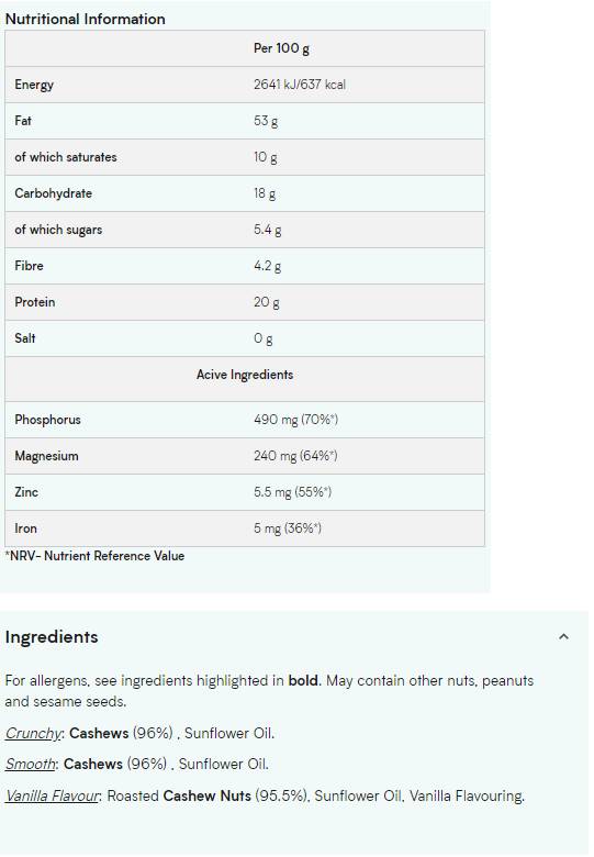 Natuurlijke cashewboter - Gladde 1000 gram