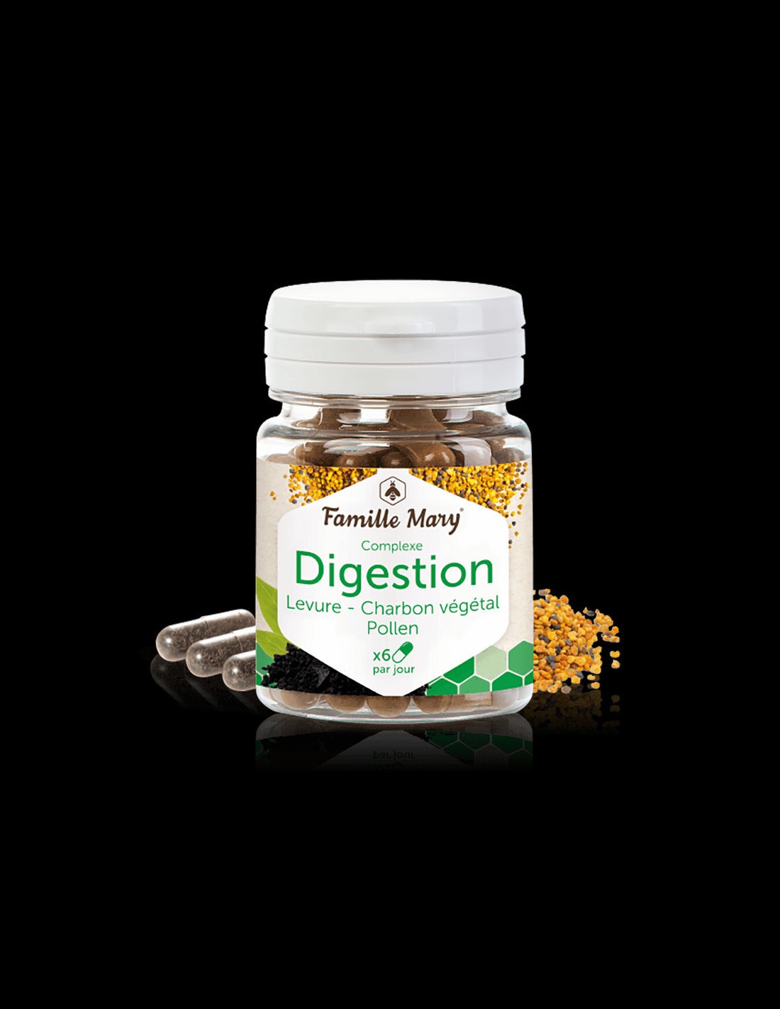 Digestion Pollen, Levure, Charbon/ Комплекс за добро храносмилане с бирена мая, активен въглен и цветен прашец, 60 капсули Famille Mary - Feel You