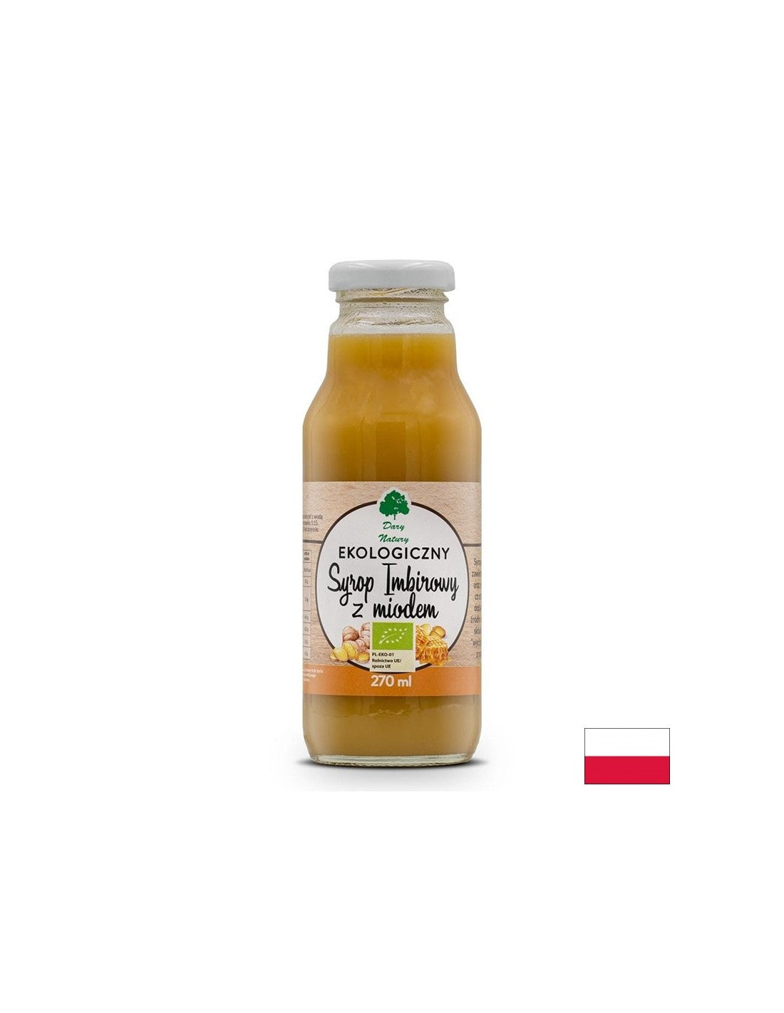 Organic ginger syrup with honey for adding to drinks - Gastrointestinal health and immunity, 270 ml, 14 servings