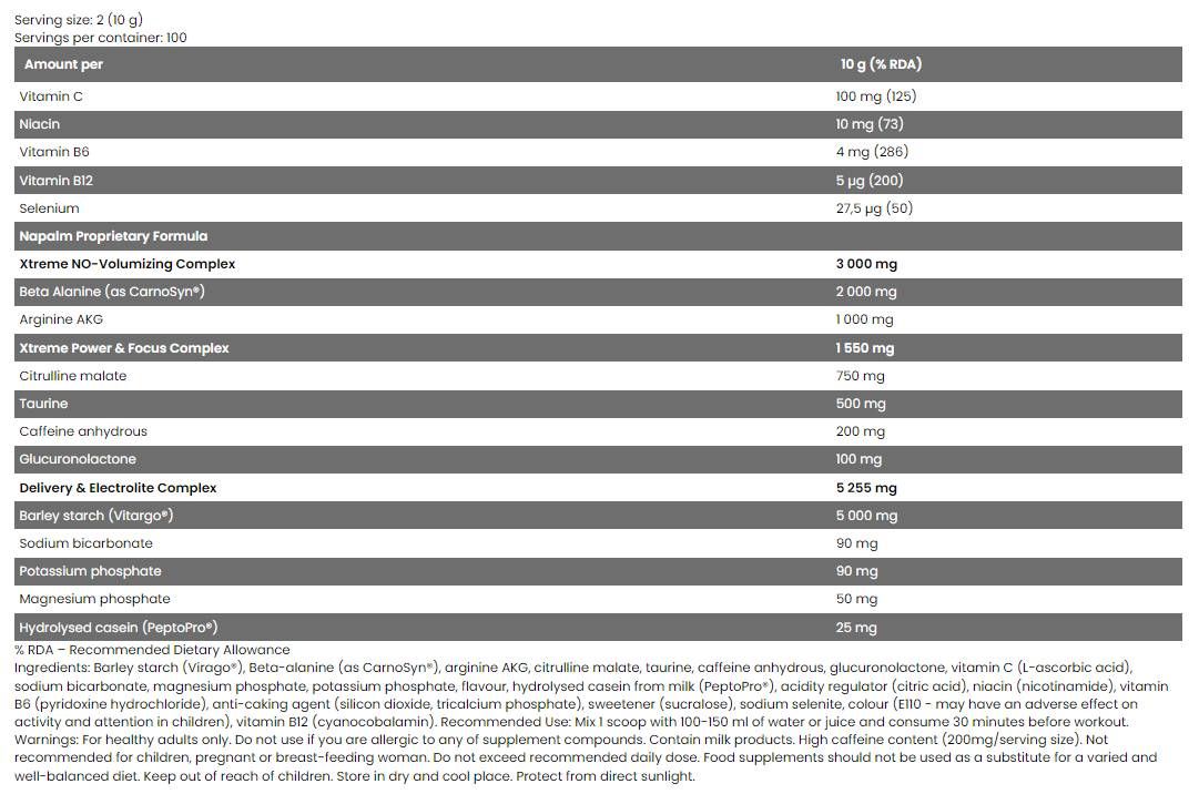 Xtreme NAPALM Pre-Workout | Loaded With Vitargo® - 1000 grams