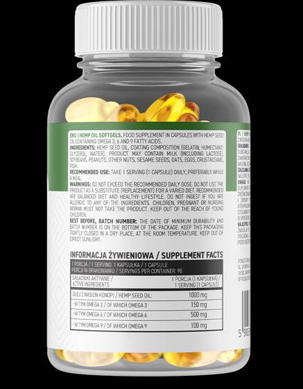 Hemp Seed Oil / Omega 3-6-9 Complex 90 Gel capsules