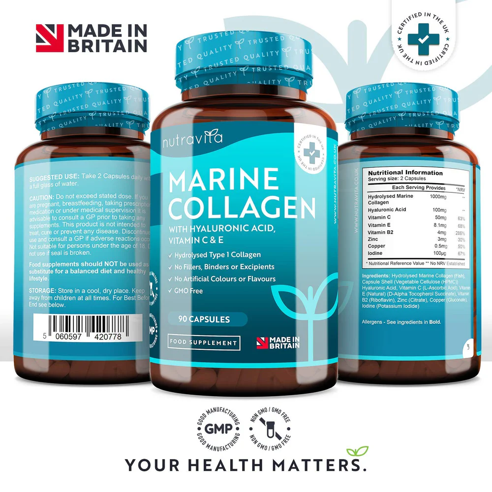 Hydrolyzed marine collagen with hyaluronic acid – 1000 mg