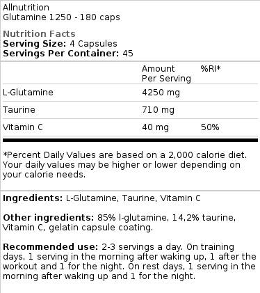 Glutamine 1250 XtraCaps - 180 capsules