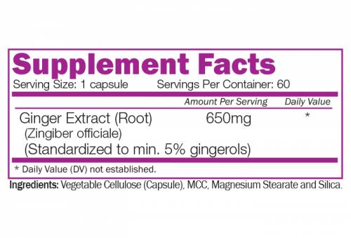 Extrato de raiz de gengibre 650 mg - 60 cápsulas